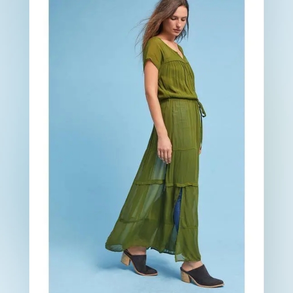 NWOT ANTHROPOLOGIE MAEVE GREEN MIDORI DUSTER DRESS sz XS - Picture 2 of 5